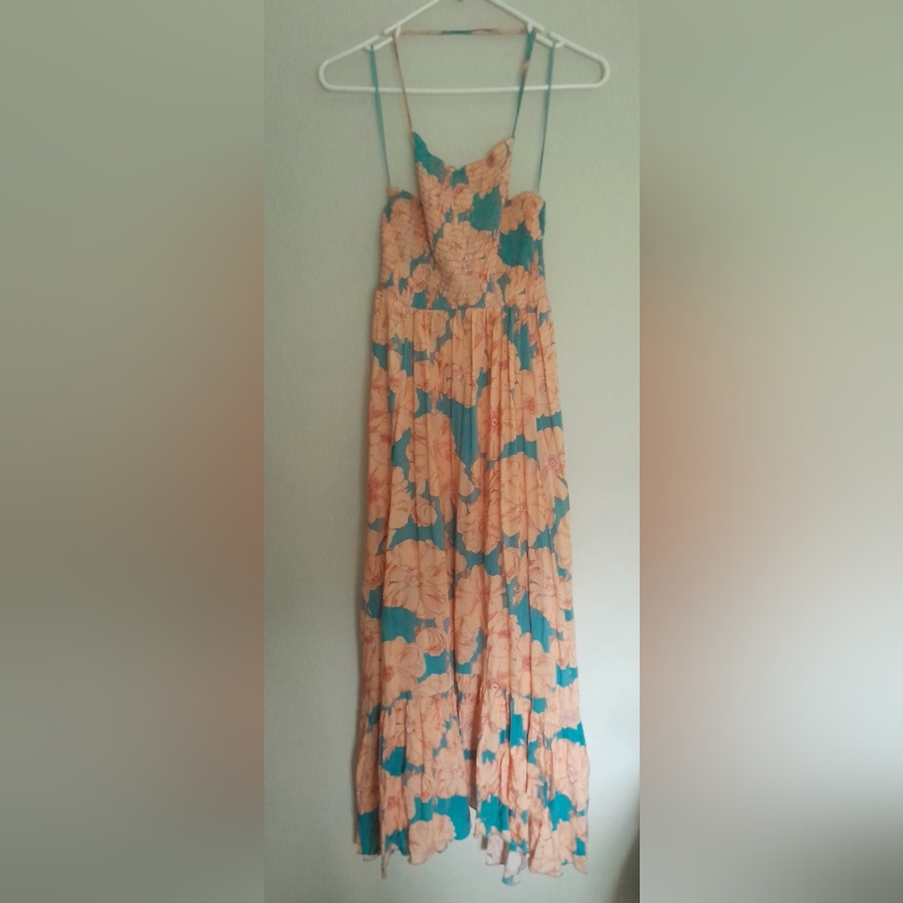 Free People Orange Asymmetrical Tiered Maxi Dress - Picture 2 of 4